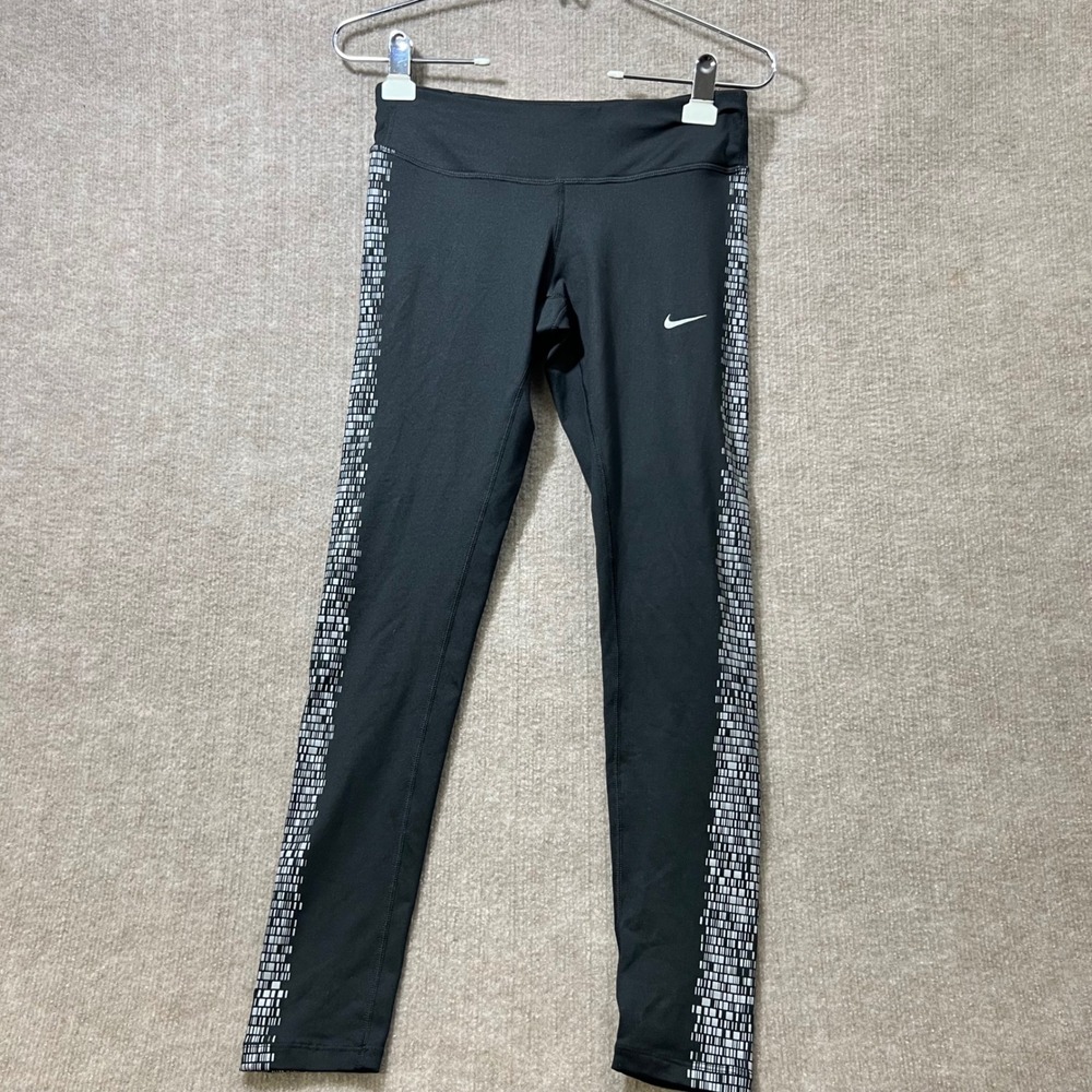 Nike Dri Fit Athletic Leggings Black White‎ Geometric Print Size S Women